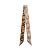 (W) Burberry Vintage Check Logo Print Silk Skinny Scarf Archive Beige