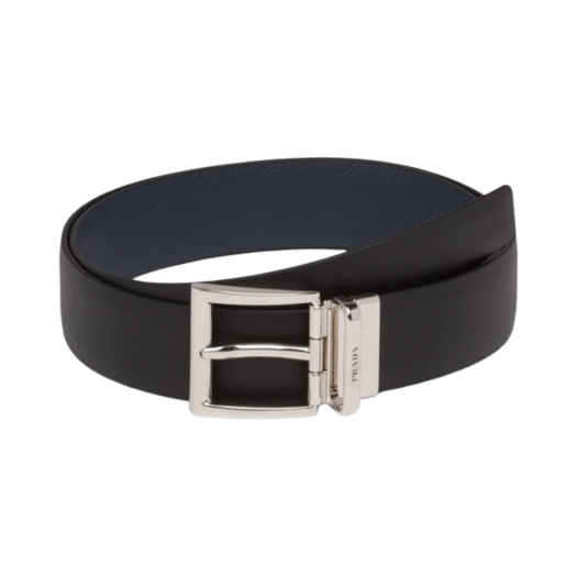 Prada Saffiano Leather Reversible Belt Black Baltic Blue