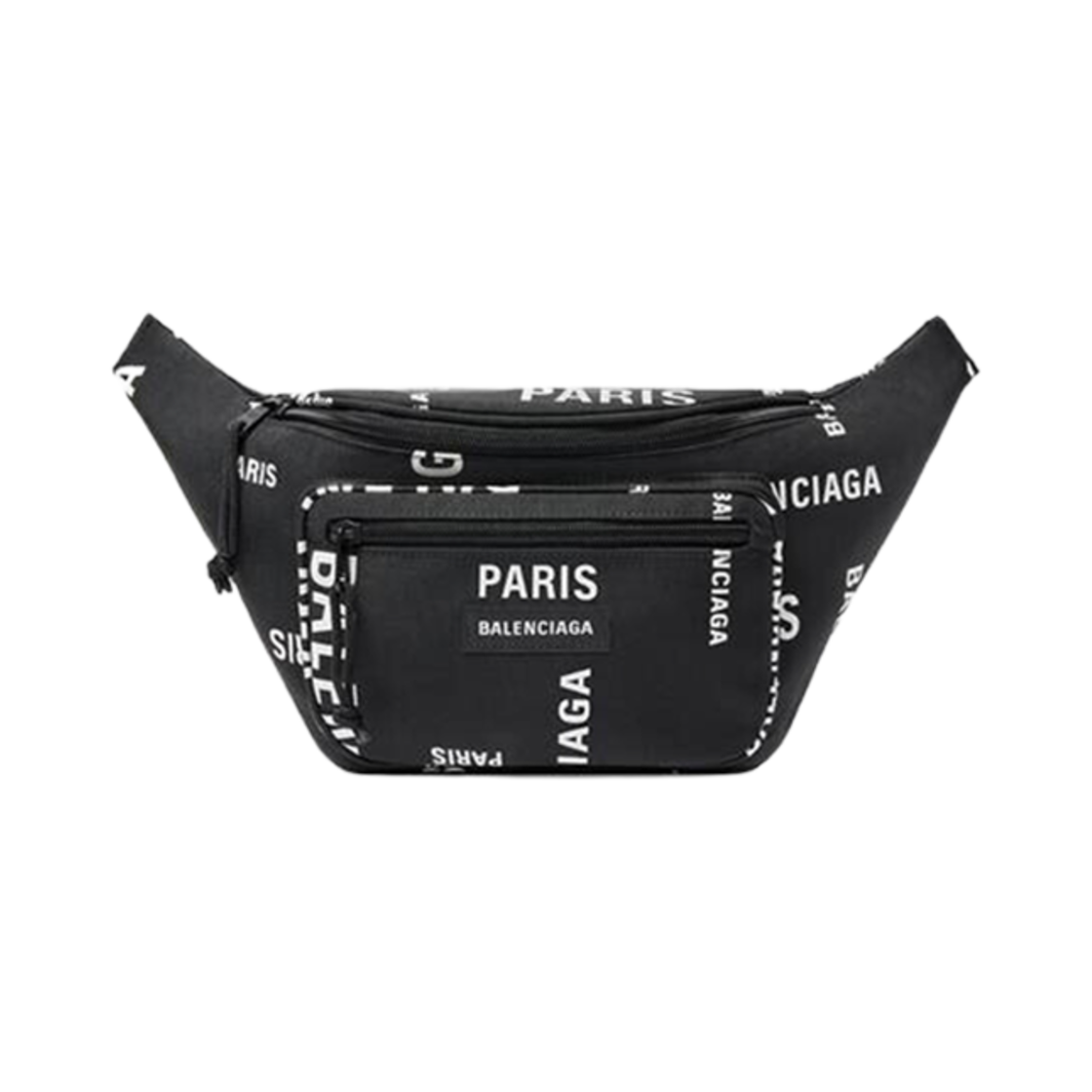 4823892AAOF1097 Balenciaga Explorer Beltpack Bal Paris Allover Black - 대표 이미지 #1