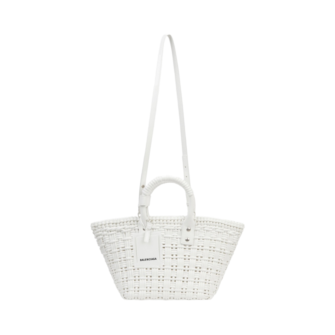 발렌시아가 바니시드 페이크 카프스킨 비스트로 XS 스트랩 베스킷 화이트(Balenciaga Varnished Fake Calfskin Bistro XS Strap Basket White) - 5