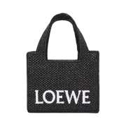 Loewe Mini Loewe Font Tote In Raffia Black