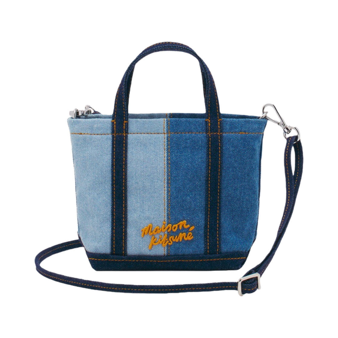 MW05107WW5022-P471 Maison Kitsune Fox Head Mini Denim Tote Bag Washed Indigo