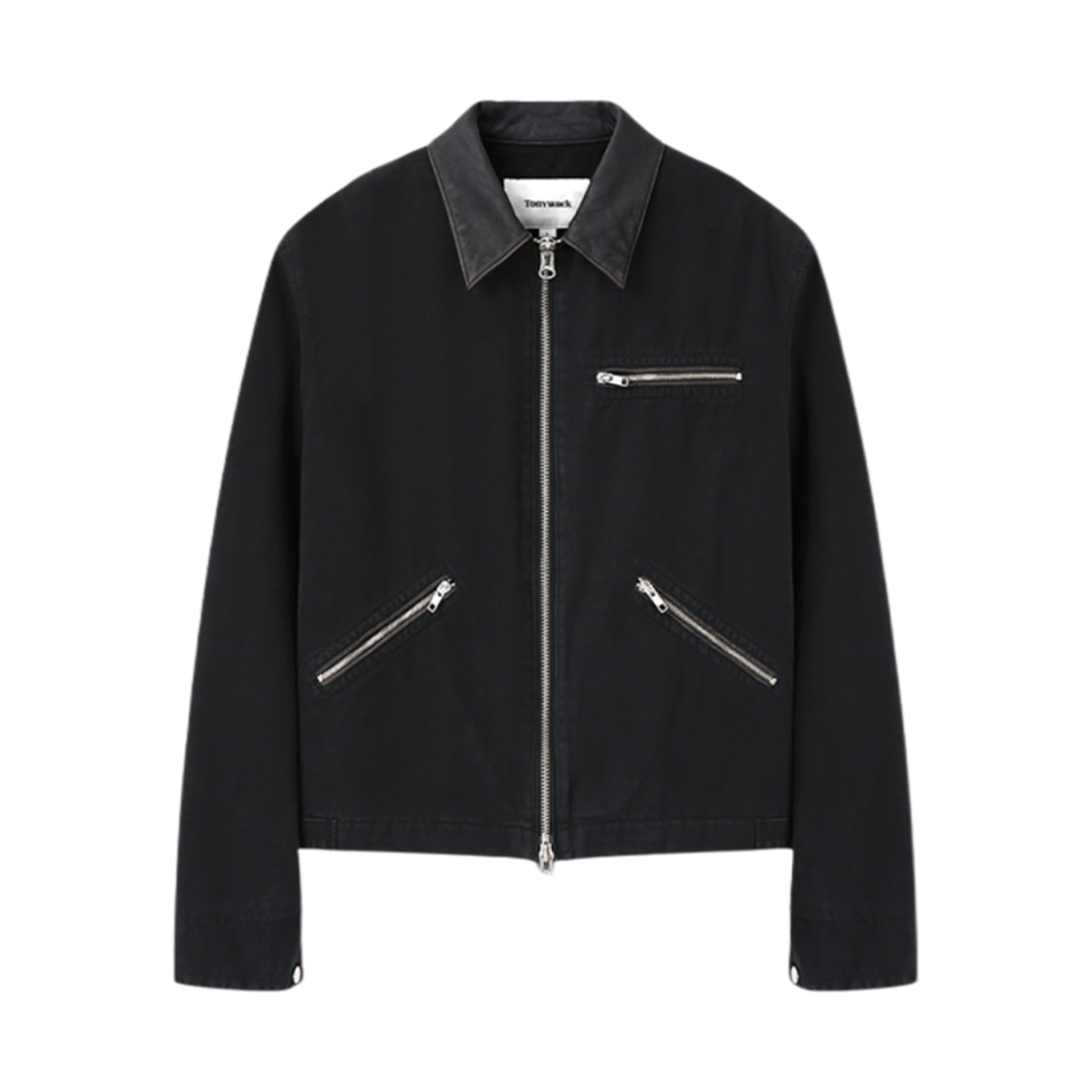토니웩 레더 칼라 가먼트 워시드 집 워크 자켓 페이디드 블랙(Tonywack Leather Collar Garment-Washed Zip Work Jacket Faded Black)