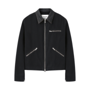 Tonywack Leather Collar Garment-Washed Zip Work Jacket Faded Black