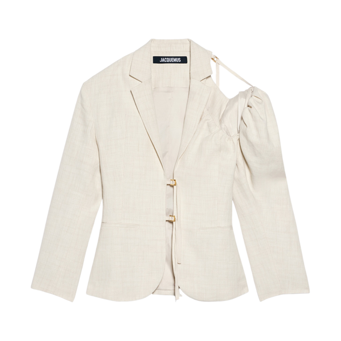 (W) 자크뮈스 라 베스트 갈리가 어시메트릭 슬리브 블레이저 오프 화이트((W) Jacquemus La Veste Galliga Asymmetric Sleeve Blazer Off White) - 1