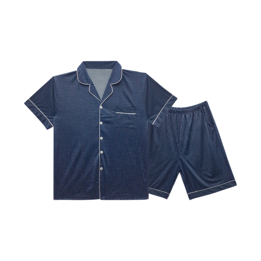 A-CSP-NV-M Aone Cold Check Short Sleeve Pajama Set Navy Check