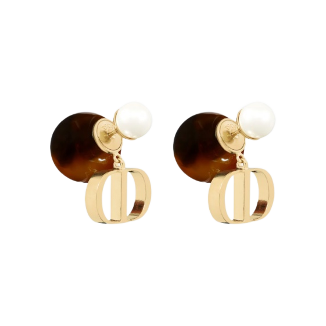 E2350WOMRS-D05M (W) Dior Tribales Earrings Gold Finish Metal White Resin Pearls and Brown Tortoiseshell-Effect Resin