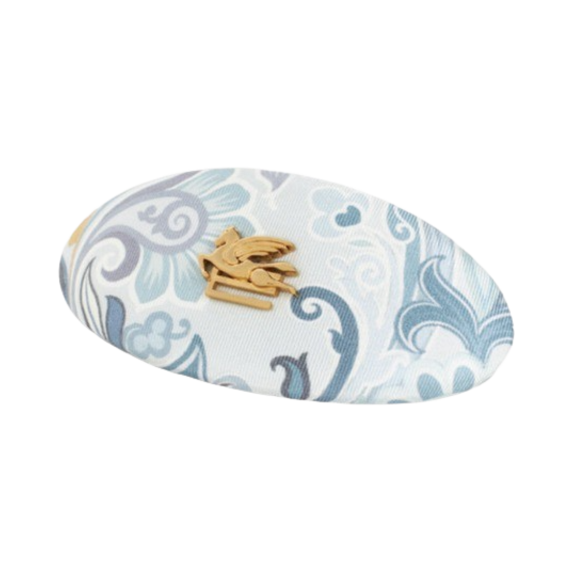 (W) 에트로 페가소 디테일 프린트 실크 헤어 클립 라이트 블루((W) Etro Pegaso Detail Print Silk Hair Clip Light Blue)