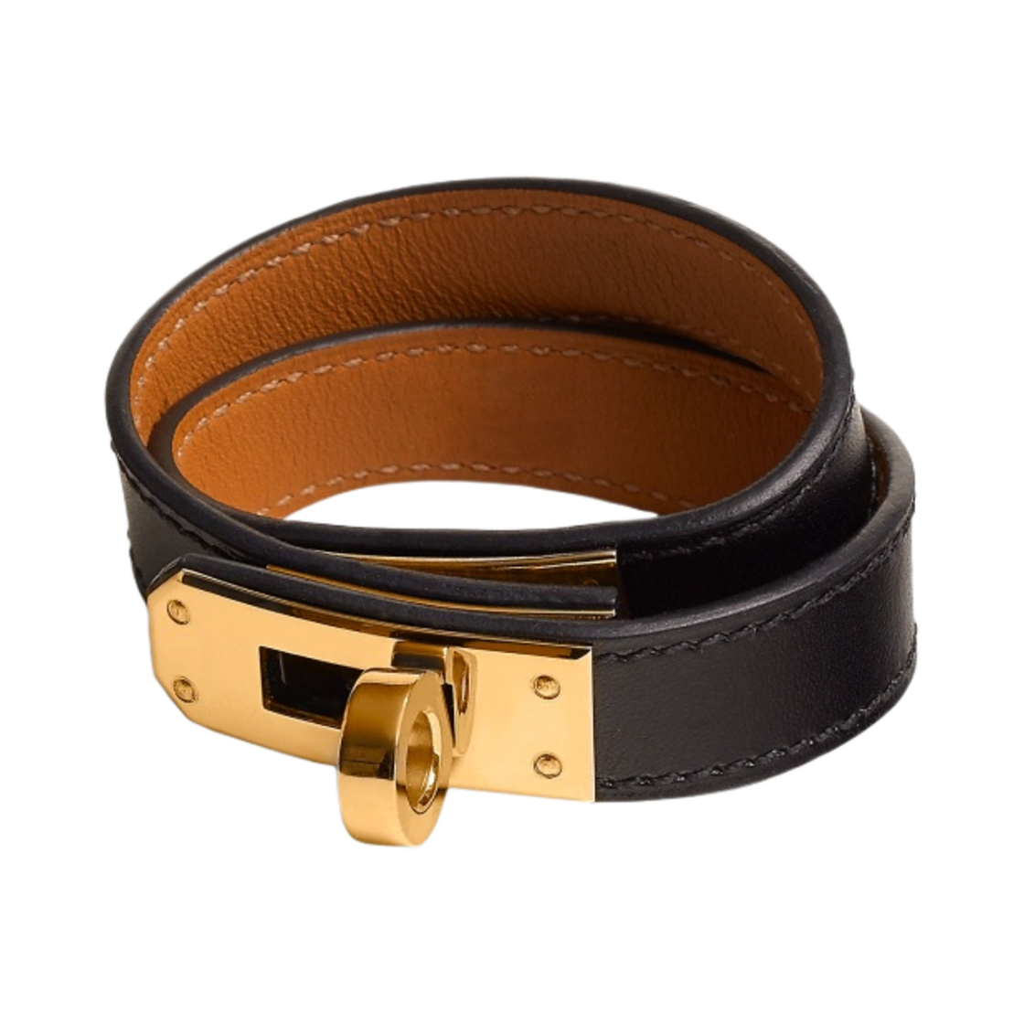 (W) 에르메스 켈리 더블 투어 브레이슬릿 박스 카프스킨 골드 하드웨어 & 누아((W) Hermes Kelly Double Tour Bracelet Box Calfskin Gold & Noir) - 1
