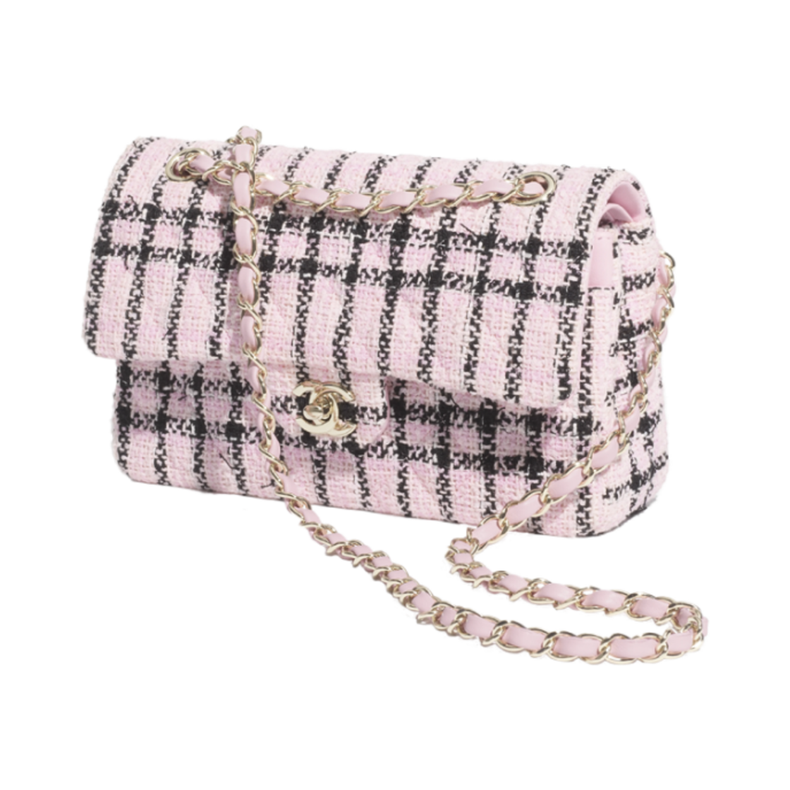 샤넬 스몰 클래식 핸드백 트위드 & 골드 메탈 핑크 블랙(Chanel Small Classic Handbag Tweed & Gold Pink Black) - 2