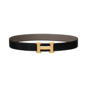 Hermes H Belt Buckle & Reversible Leather Strap 32mm & Platinum Brushed Gold Noir Etain