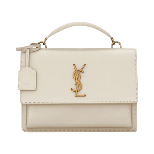 Saint Laurent Sunset Medium Top Handle In Smooth Leather Blanc Vintage
