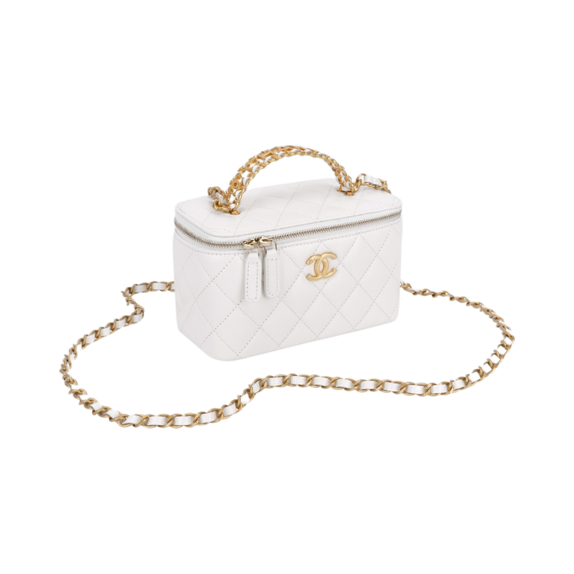 샤넬 체인 코스메틱 케이스 그레인드 샤이니 카프스킨 & 골드 메탈 화이트(Chanel Vanity with Chain Grained Shiny Calfskin & Gold White) - 2