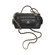 Chanel Vanity With Chain Grained Shiny Calfskin & Gold Black