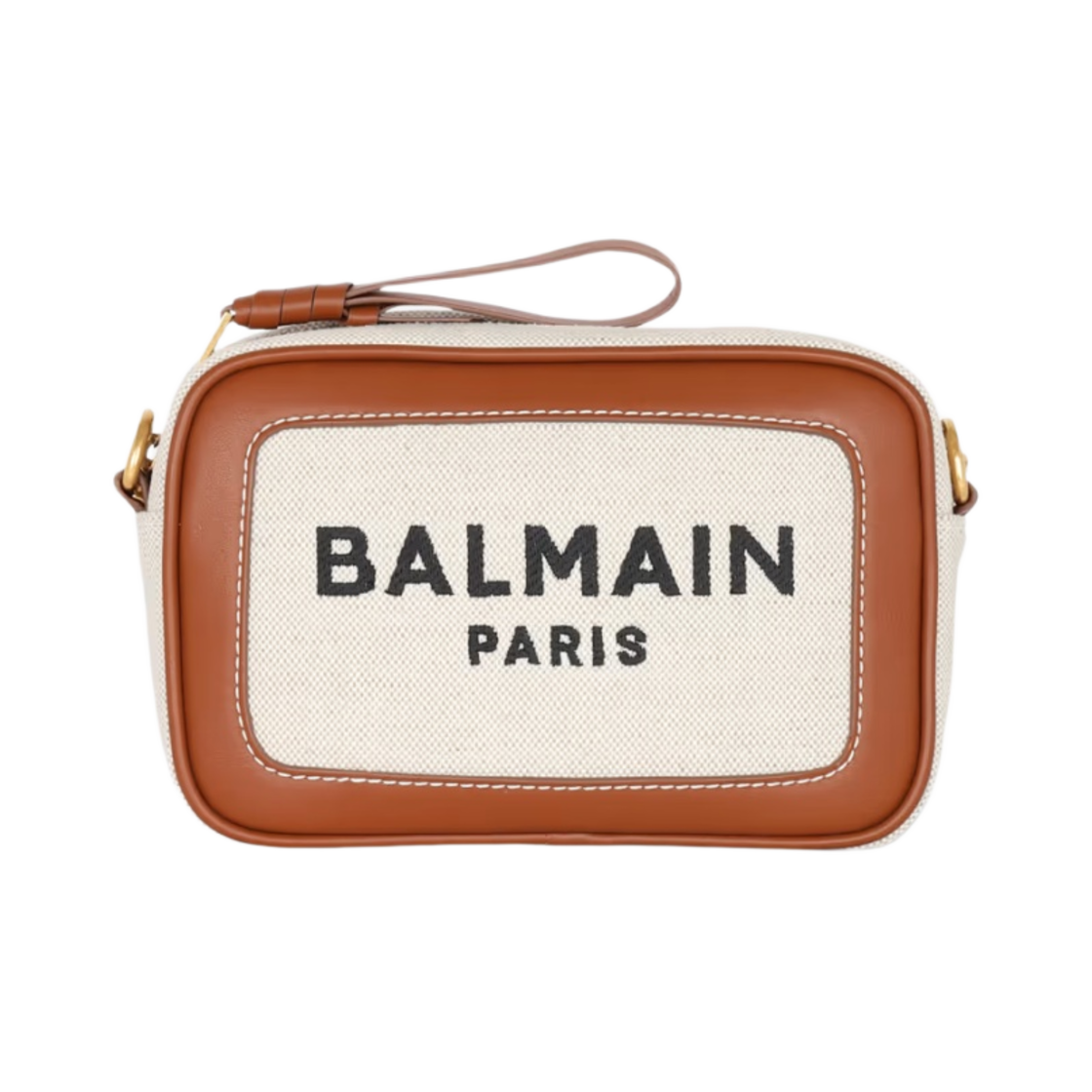 CN1BB720TCFEGEM Balmain B-Army Canvas and Leather Clutch Brown