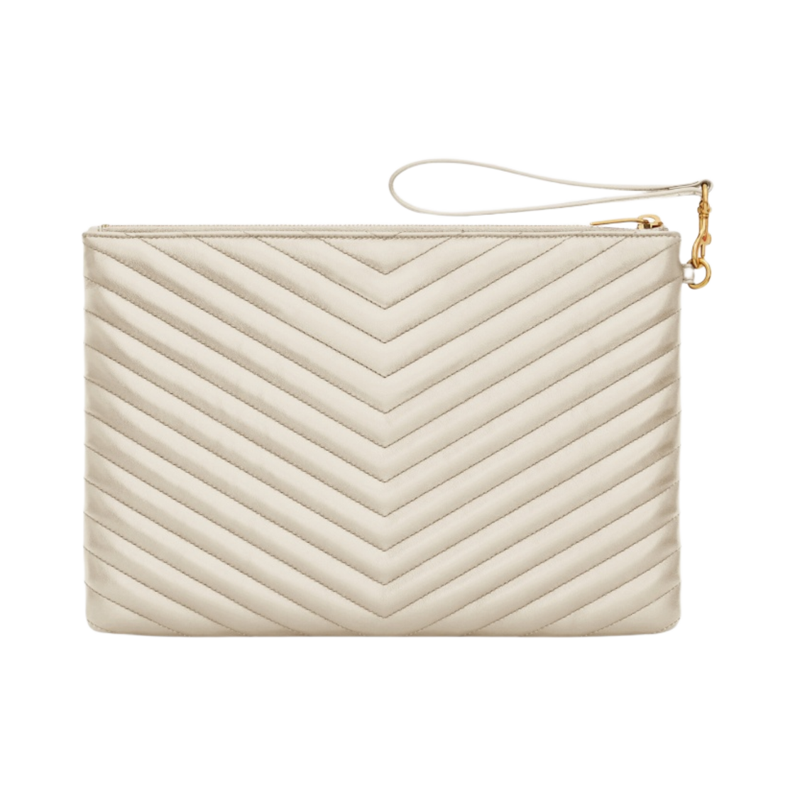생로랑 퀼티드 레더 골드 모노그램 카산드라 마틀라세 태블릿 파우치 블랑 빈티지(Saint Laurent Gold Monogram Cassandre Matelasse Tablet Pouch in Quilted Leather Blanc Vintage) - 2