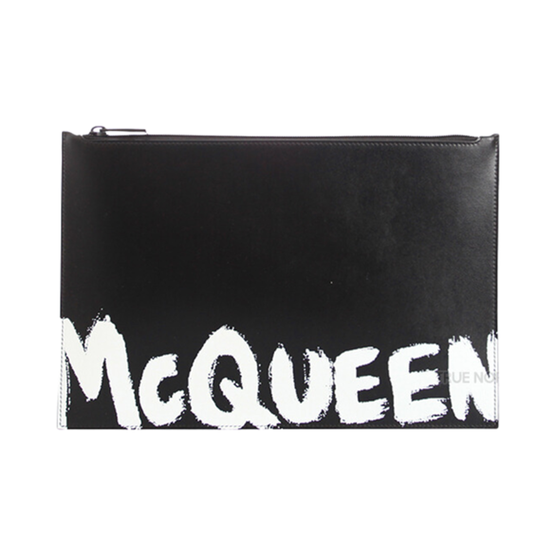 5604721NT5B1070 Alexander McQueen Graffiti Print Leather Flat Zip Pouch Black White