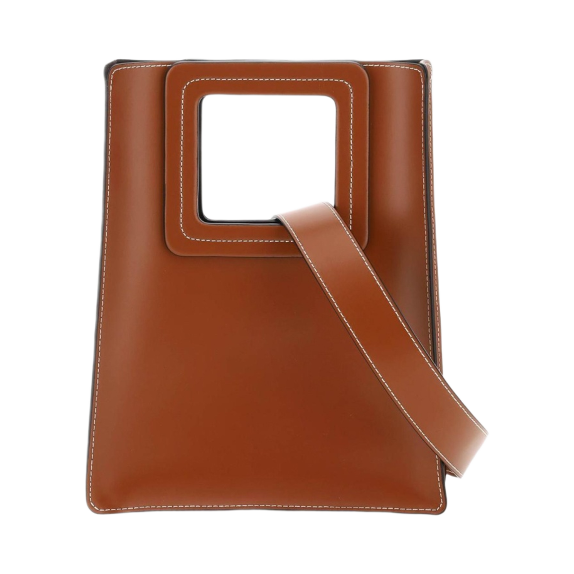 07-9470-TAN-OS Staud Tall Shirley Leather Tote Bag Tan