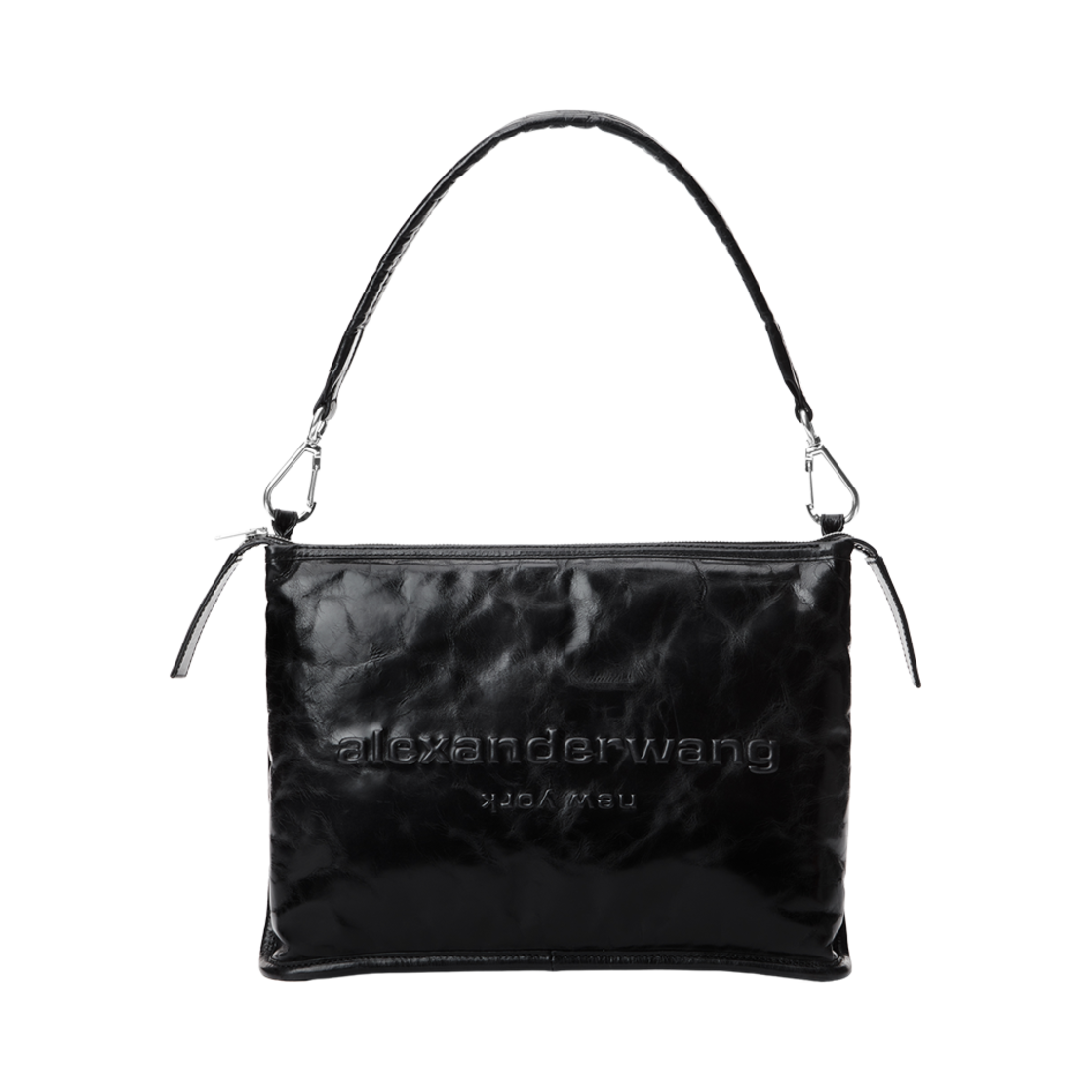 20324K80L001 Alexander Wang Punch Tech Shoulder Bag in Crackled Patent Leather Black