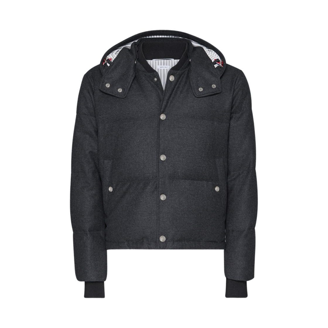 톰브라운 울 플란넬 다운 필드 후드 봄버 그레이(Thom Browne Wool Flannel Down Filled Hoodie Bomber Grey)