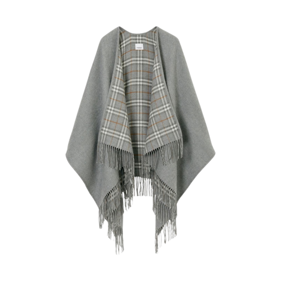 8071675 (W) Burberry Check Wool Reversible Cape Grey