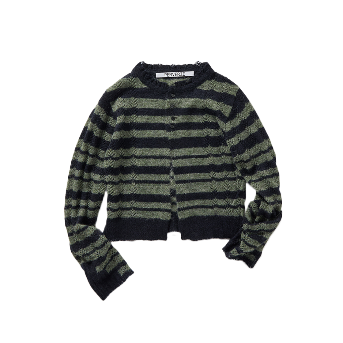 퍼버즈 우먼 틱 스트라이프 니트 가디건 네이비 - 25FW(Perverze Women Thick Stripe Knit Cardigan Navy - 25FW)