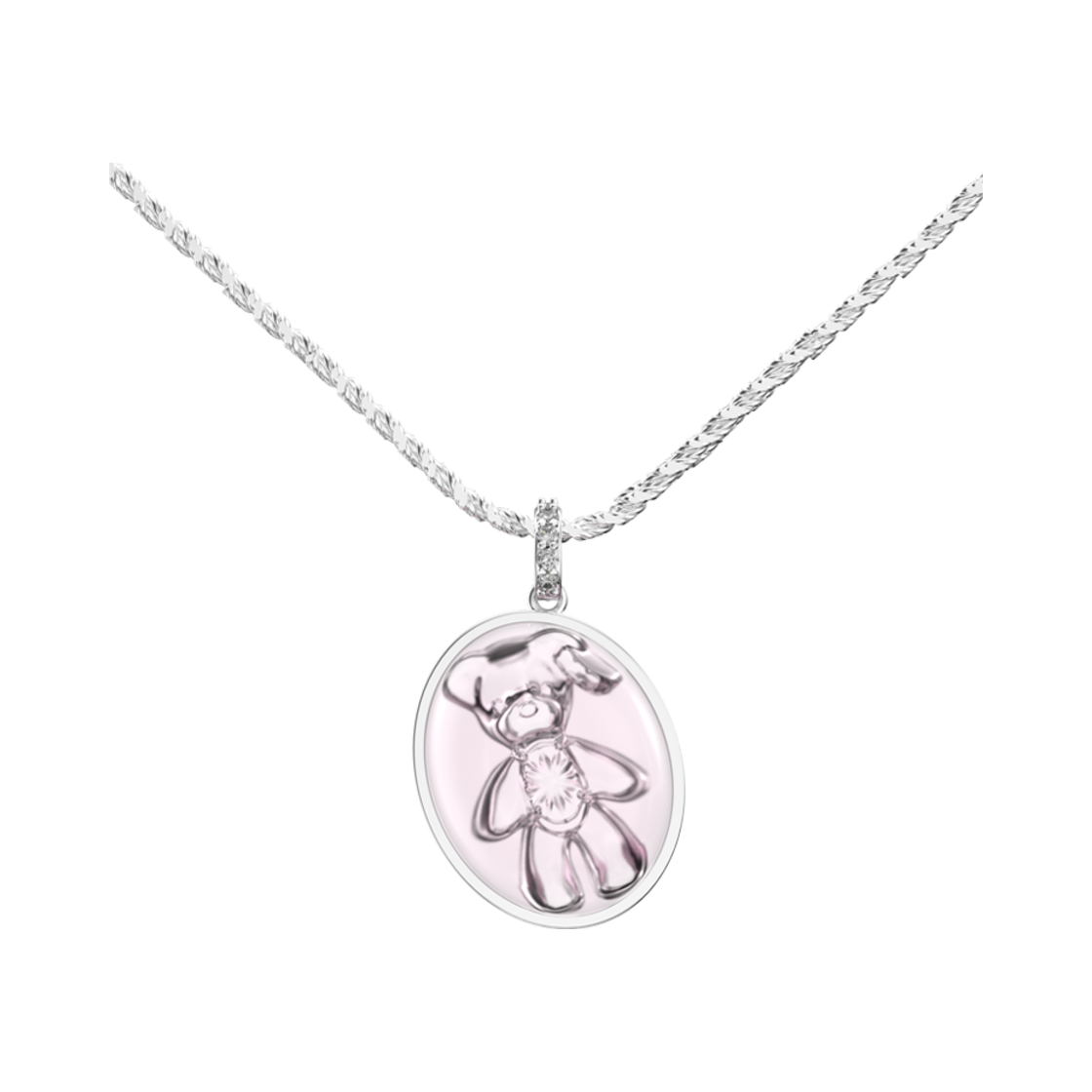 위민 크리스탈 베어 오벌 펜던트 네클리스 핑크 - 25SS(Yvmin Crystal Bear Oval Pendant Necklace Pink - 25SS)