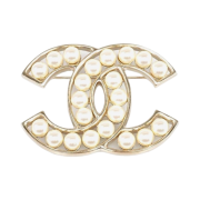 Chanel Brooch Metal Glass Pearls & Gold Pearly White