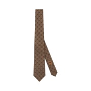 Gucci GG Silk Jacquard Tie Brown Beige