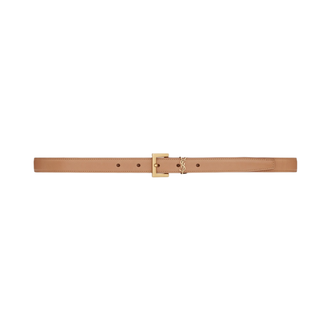 (W) 생로랑 카산드라 씬 벨트 스퀘어 버클 베지터블 탠 레더 브라운 골드((W) Saint Laurent Cassandre Thin Belt with Square Buckle in Vegetable-Tanned Leather Brown Gold) - 1