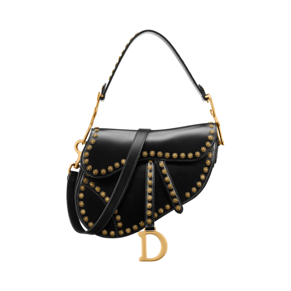 디올 새들 백 스트랩 블랙 골드 피니쉬 썬 스터드(Dior Saddle Bag With Strap Black Gold Finish Sun Studs) - 1