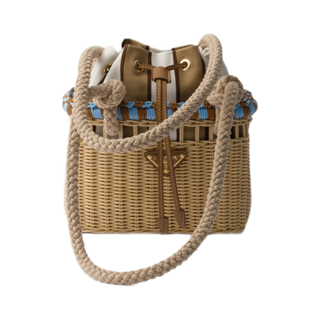 프라다 위커 미니백 탄 라이트 블루(Prada Wicker Mini-Bag Tan Light Blue) - 1