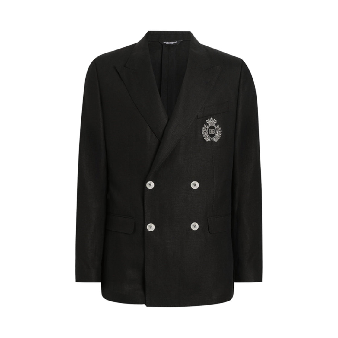 G2TJ2ZFU4K6N0000 Dolce & Gabbana Double Breasted Linen Jacket with Patch Black