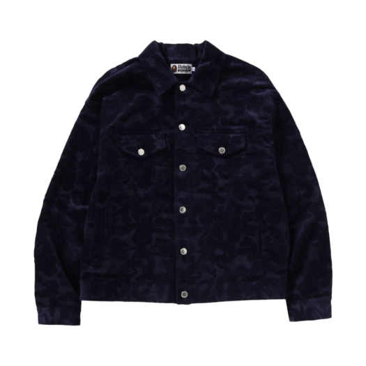 0ZXLJM140301N BAPE Solid Camo Corduroy Trucker Jacket Navy