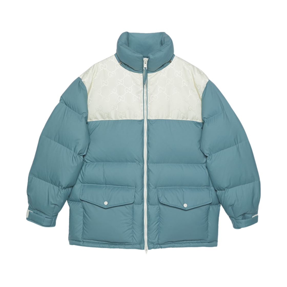 구찌 나일론 다운 자켓 GG 인서트 블루 그레이(Gucci Nylon Down Jacket with GG Inserts Blue Grey) - 3