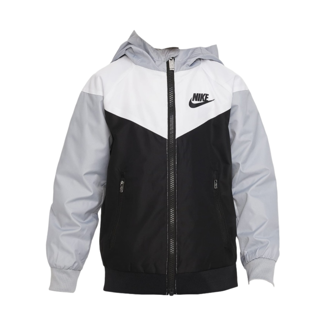 (키즈) 나이키 NSW 윈드러너 풀집 자켓 블랙 화이트((Kids) Nike NSW Windrunner Full Zip Jacket Black White) - 1