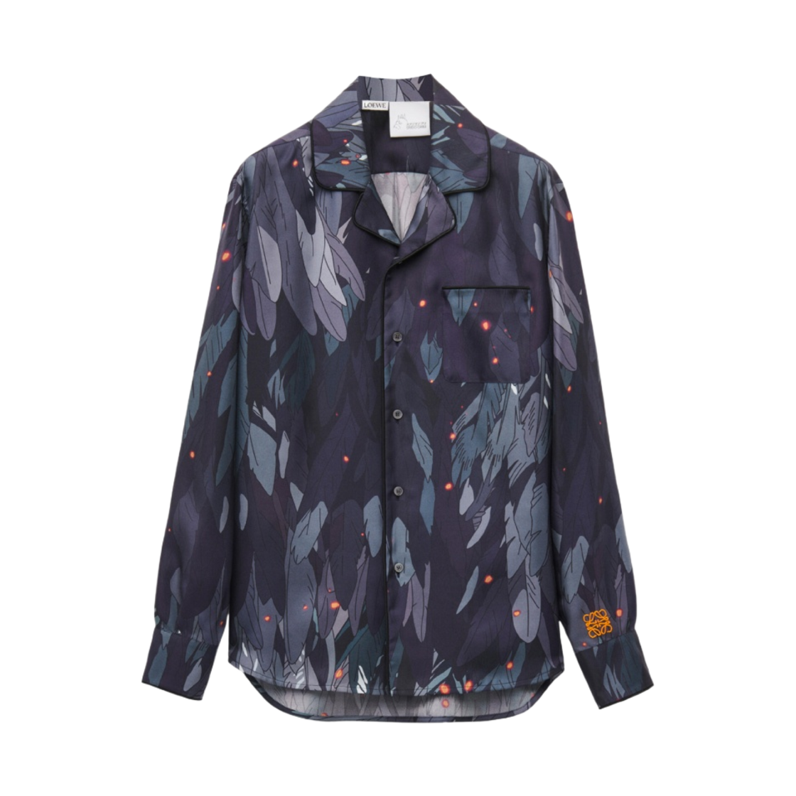 로에베 x 하울의 움직이는 성 페더 실크 파자마 블라우스 네이비 블루(Loewe x Howl's Moving Castle Feathers Pajama Blouse in Silk Navy Blue) - 1