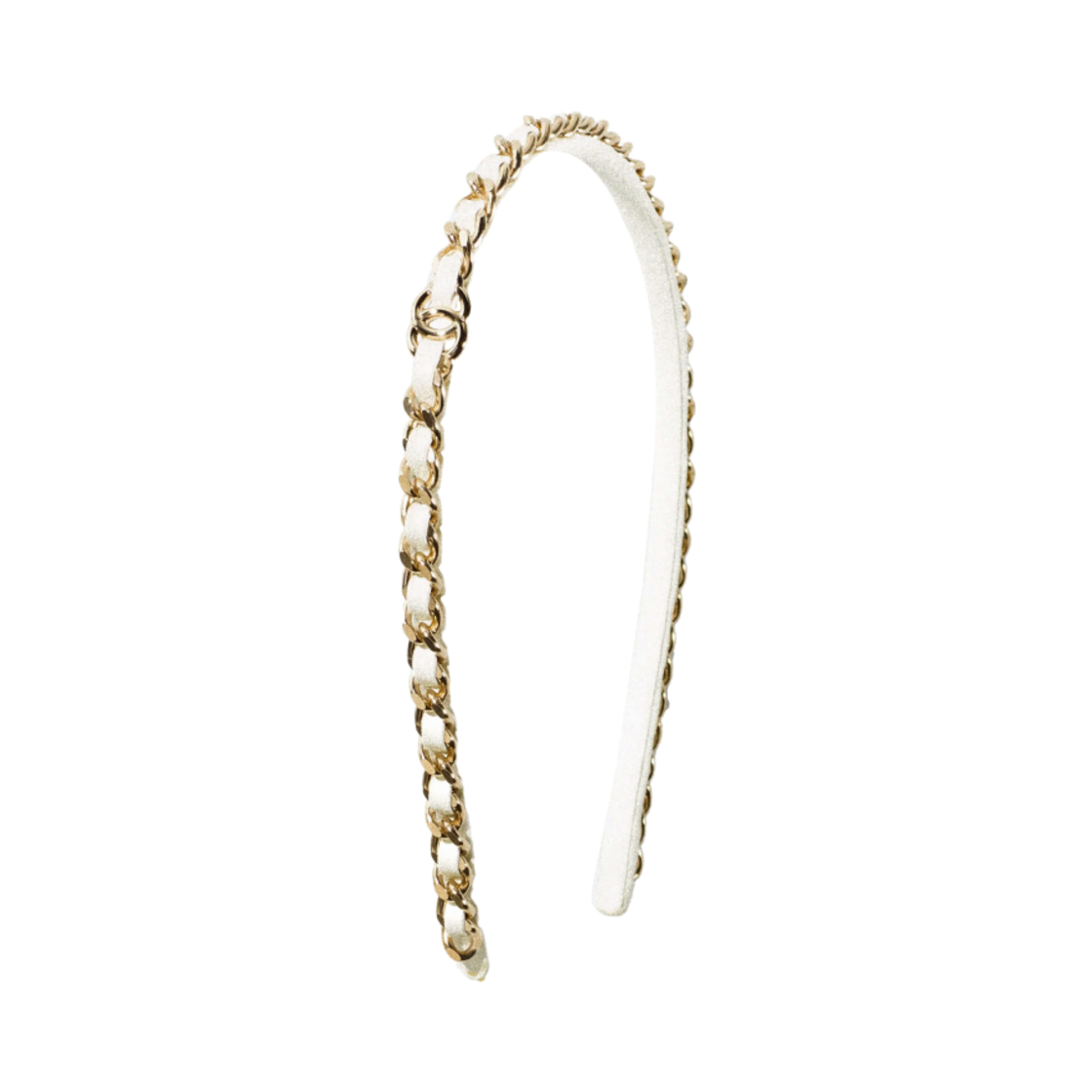 (W) 샤넬 헤어밴드 메탈 카프스킨 & 골드 화이트((W) Chanel Headband Metal Calfskin & Gold White)