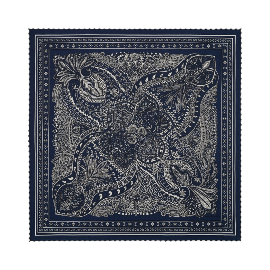 (W) 에르메스 르 쟈뎅 드 라 마하라니 반다나 55 마린 블랑 누아((W) Hermes Le Jardin De La Maharani Bandana 55 Marine Blanc Noir) - 1