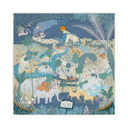 (W) Hermes Le Carnaval des Animaux Scarf 90 Bleu Jean Vert Beige