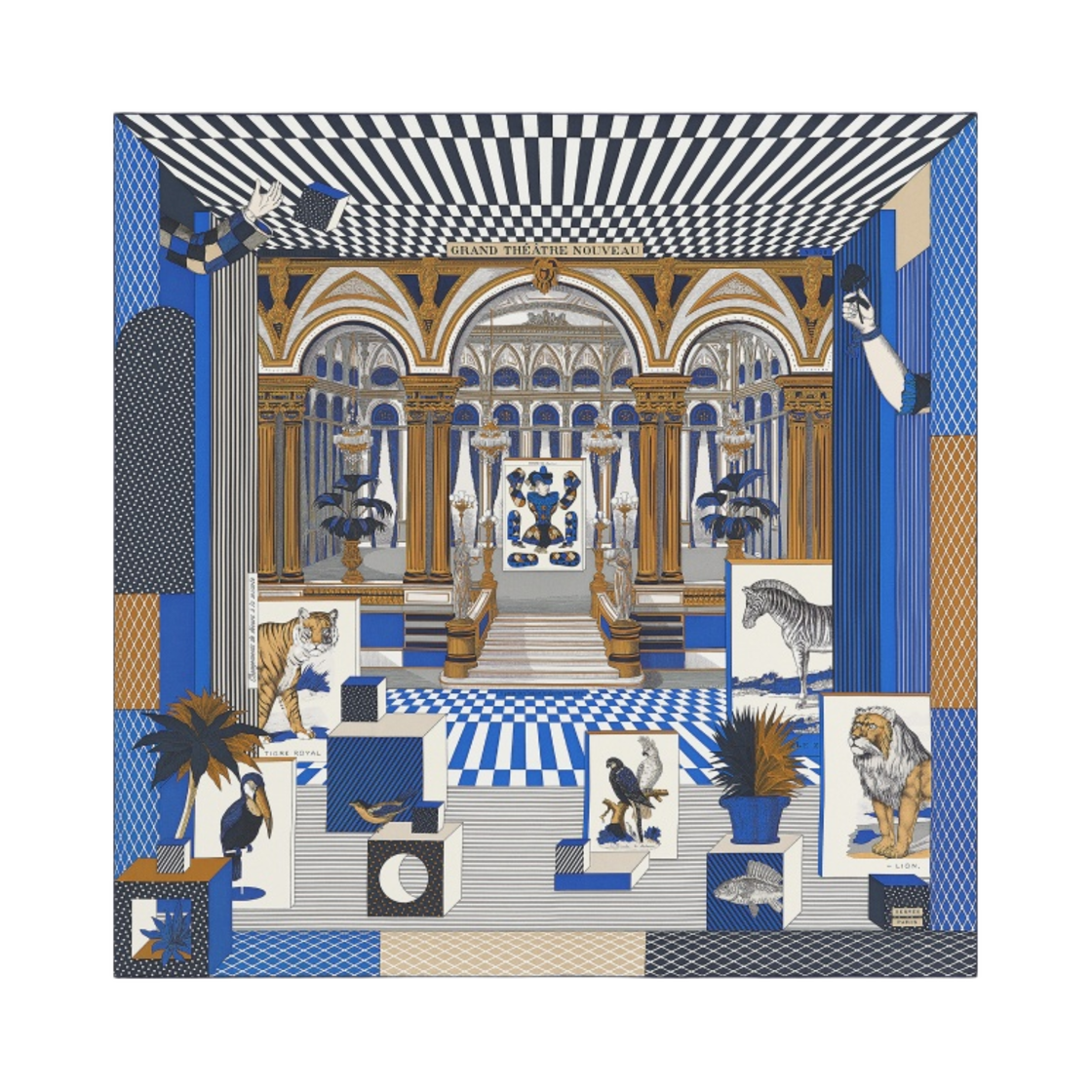 (W) 에르메스 그랜드 씨어터 누보 스카프 90 블루 로아얄 모르도레 블랑((W) Hermes Grand Theatre Nouveau Scarf 90 Bleu Royal Mordore Blanc) - 1