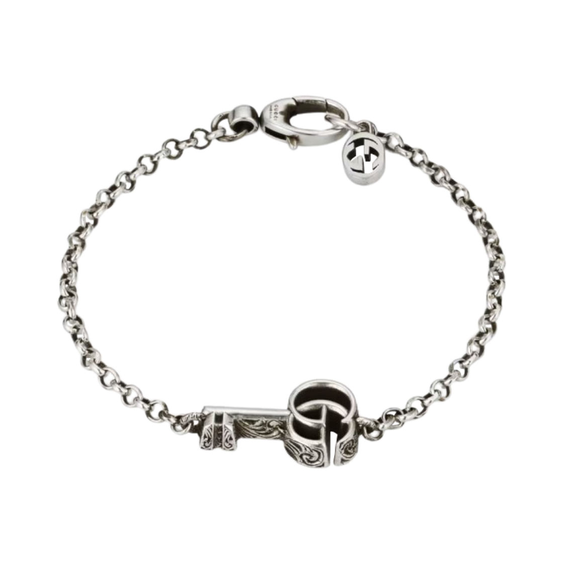 632207-J8400-0701 Gucci Double G Key Bracelet 925 Sterling Silver with Aged Finish