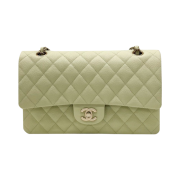 Chanel Medium Classic Handbag Grained Calfskin & Gold Light Green