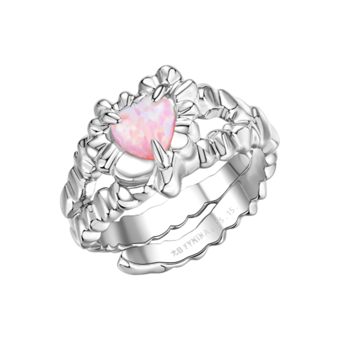 - (W) Yvmin Tasty Opal Tinfoil Heart Ring Pink Opal Limited Edition Silver