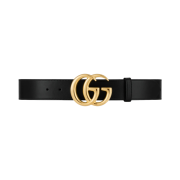 Gucci GG Marmont Leather Belt with Shiny Buckle Black
