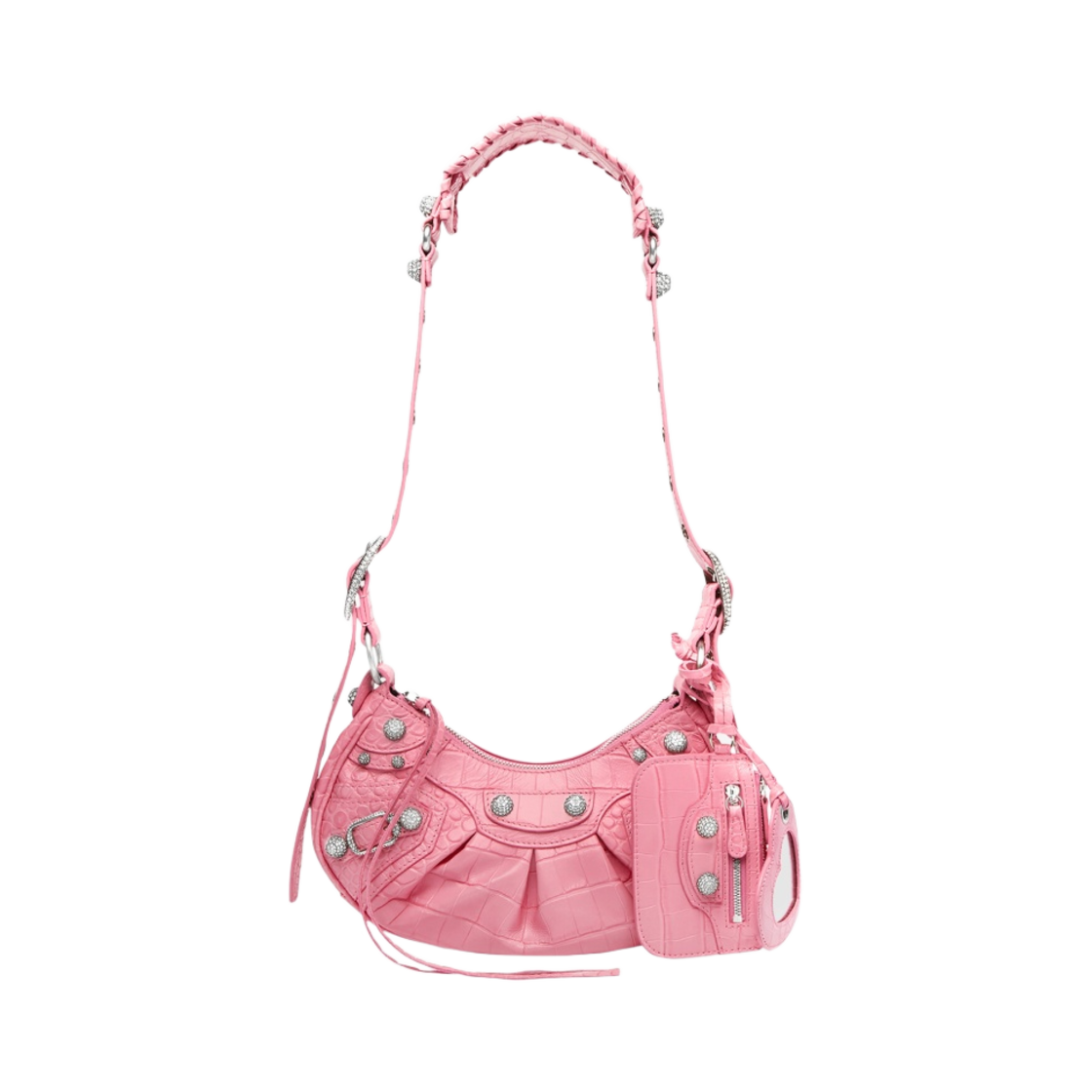 발렌시아가 르 카골 XS 숄더백 크로커다일 엠보스 라인스톤 핑크(Balenciaga Le Cagole XS Shoulder Bag Crocodile Embossed with Rhinestones Pink) - 1