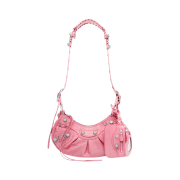 Balenciaga Le Cagole XS Shoulder Bag Crocodile Embossed with Rhinestones Pink