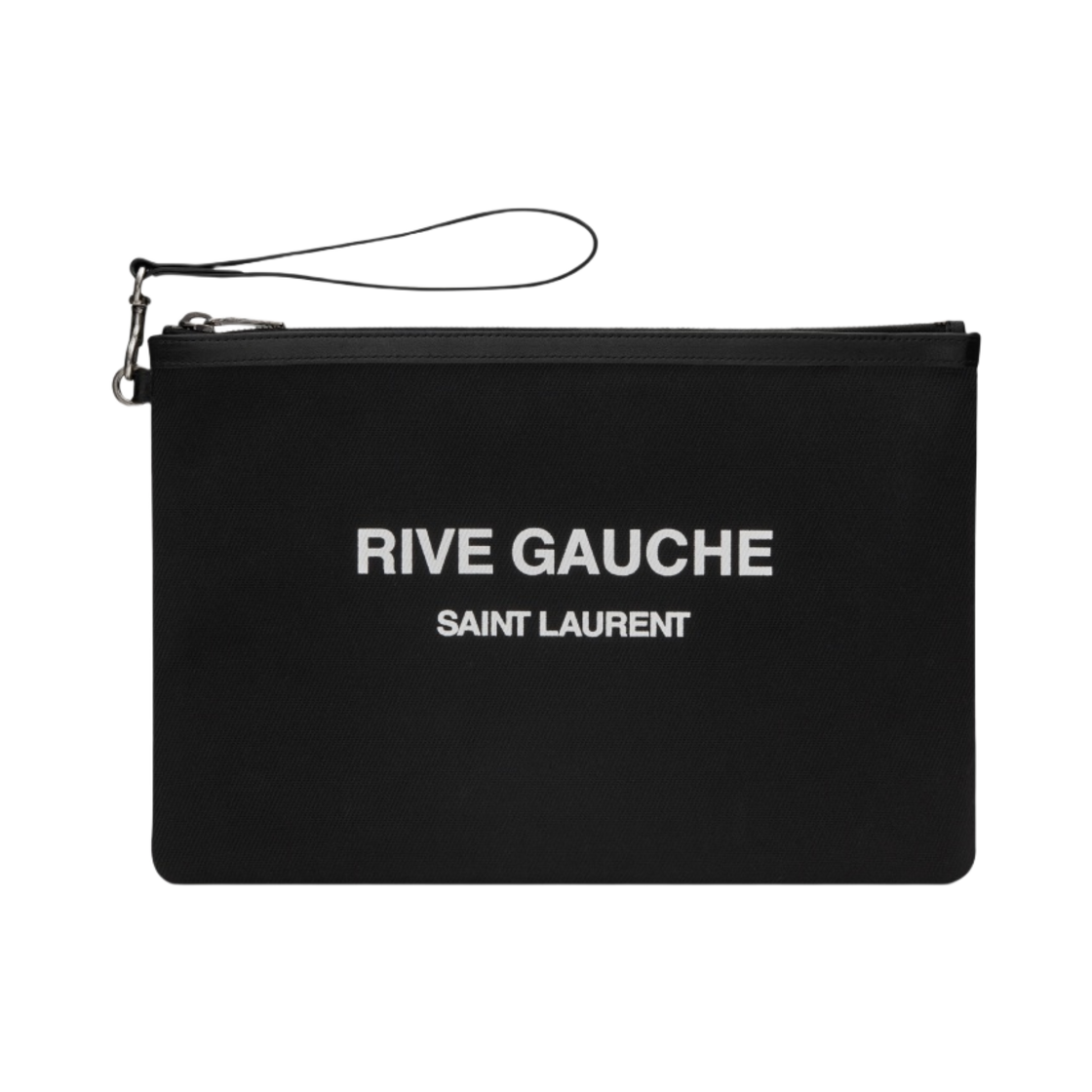 581369-96NAE-1070 Saint Laurent Rive Gauche Zippered Pouch In Bias Canvas Noir Et Blanc