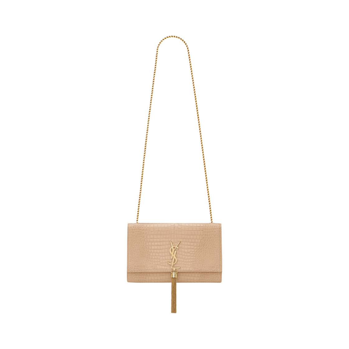 생로랑 케이트 미디움 체인 백 태슬 크로커다일 엠보스 샤이니 레더 다크 베이지(Saint Laurent Kate Medium Chain Bag With Tassel In Crocodile-Embossed Shiny Leather Dark Beige) - 1