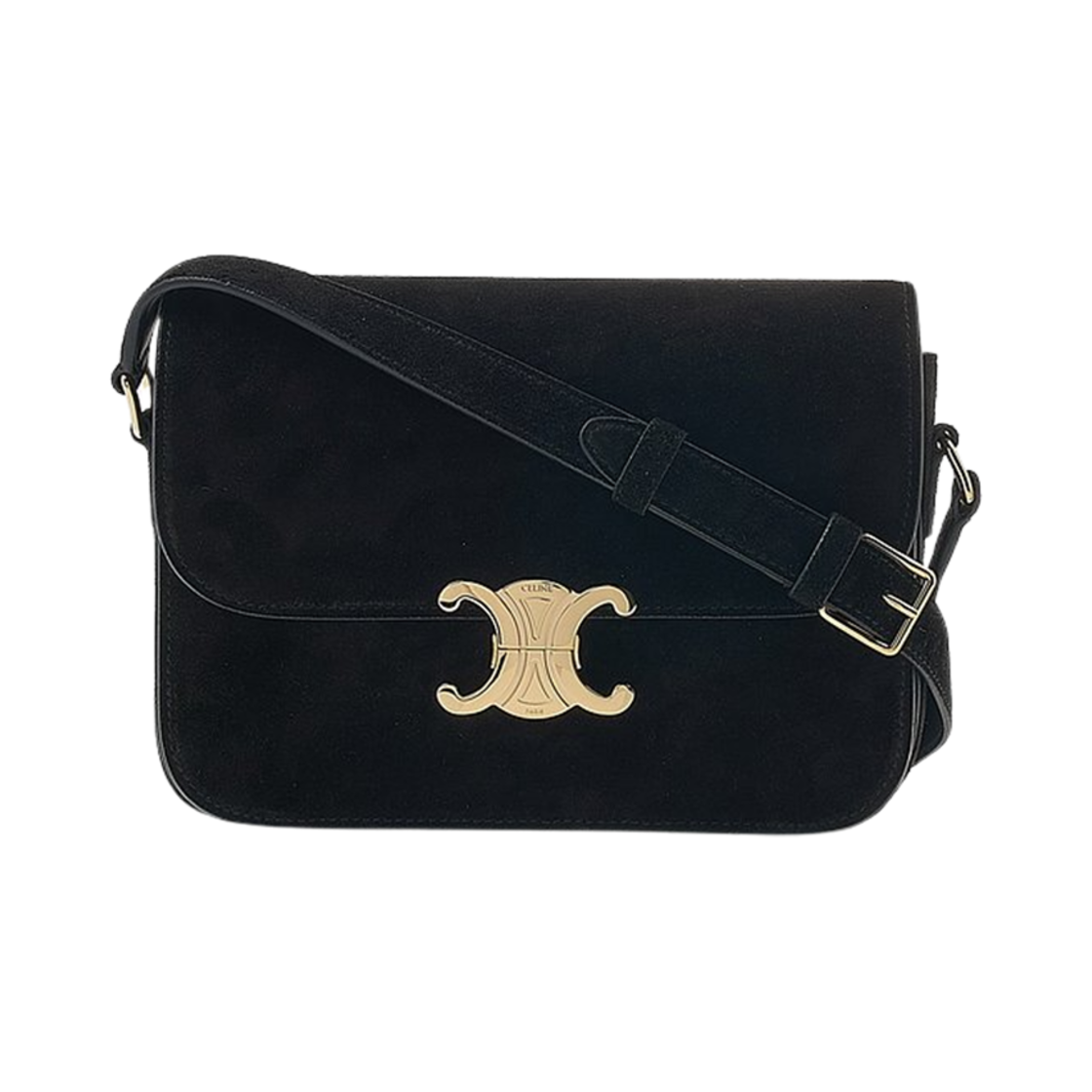 113543EZG-38NO Celine Triomphe Suede Shoulder Bag Black